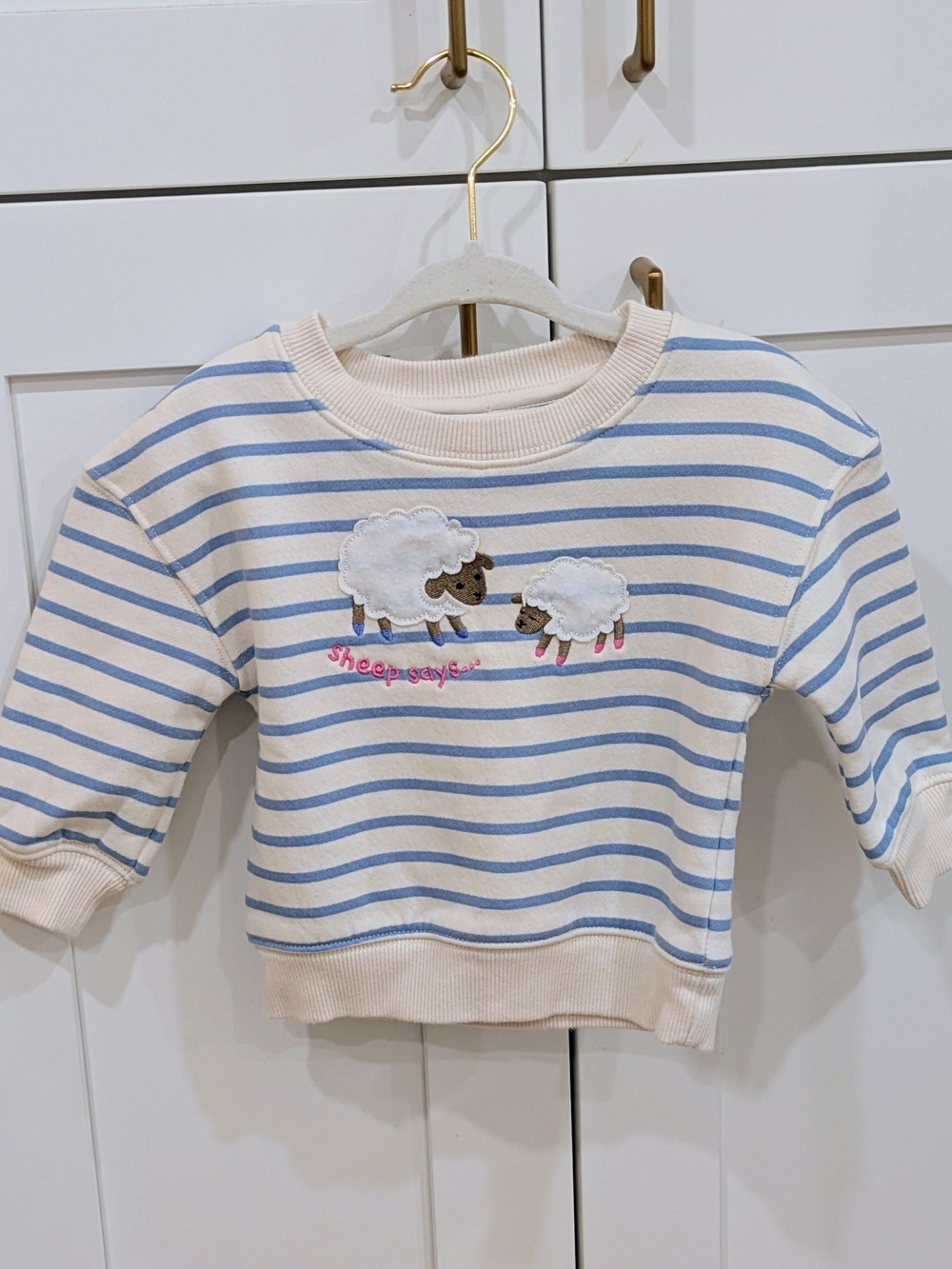 Ms. Rachel Striped Sweatshirt with Sheep Appliqué